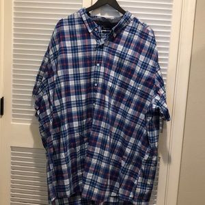 Nautica 6XL Blue Plaid Button Down Short Sleeved Shirt.
